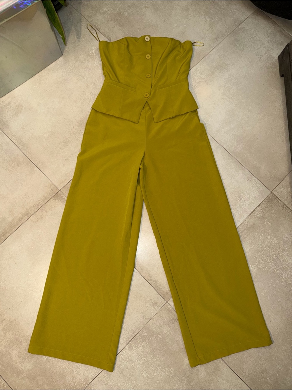 Fashion Nova Chartreuse Strapless Wide-Leg Jumpsuit - Picture 2 of 8